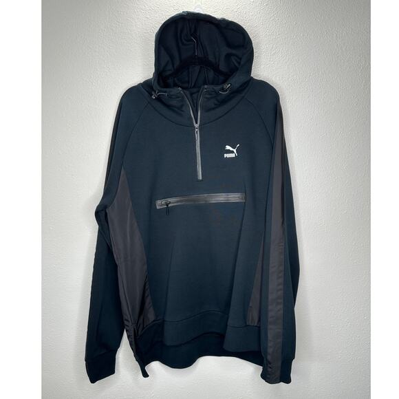Puma Mens Black & Vinyl 3/4 Zip Pullover Thin Hooded Sweatshirt XL - Picture 2 of 15